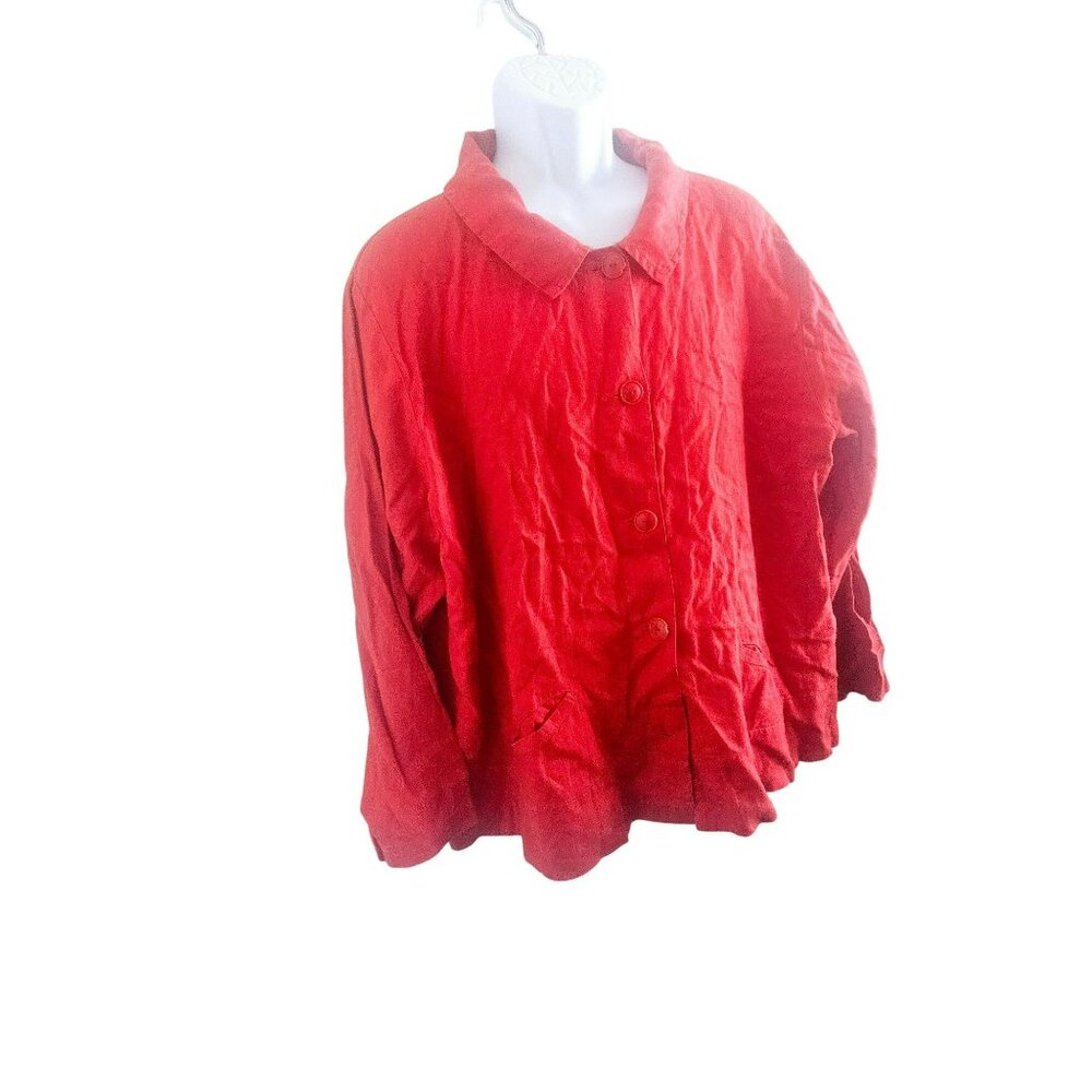 Red Flax 100% Linen Button Down Jacket Size Large - image 1